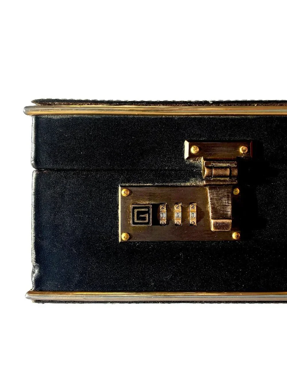 VTG Gilbarto Italian Hard-Shell Attaché Briefcase Black Leather Brass